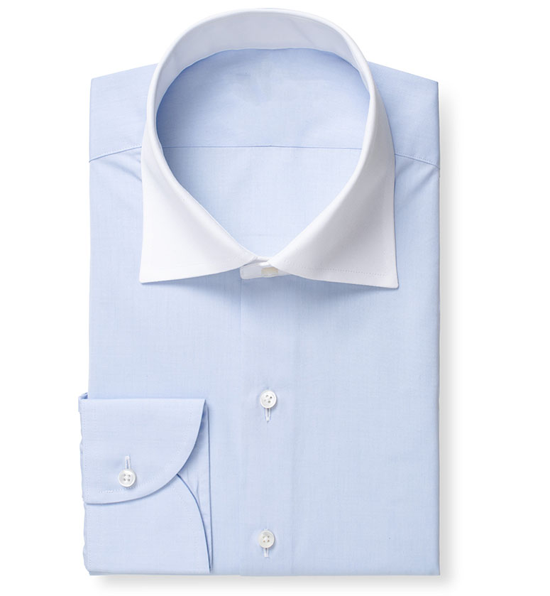 Noche Marchito Estereotipo Camisa business azul cielo con cuello y puños en contrate blanco 100%  algodón premium Thomas Mason – Sastreria Caballero