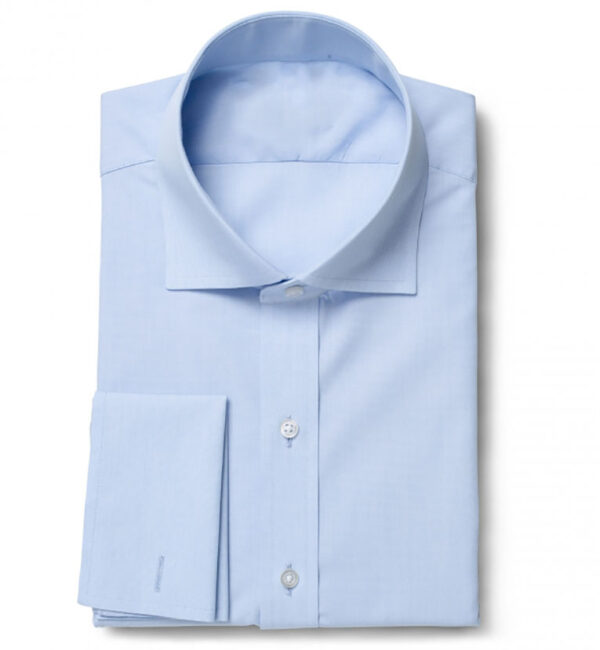 Camisa business cielo cuello italino puño frances